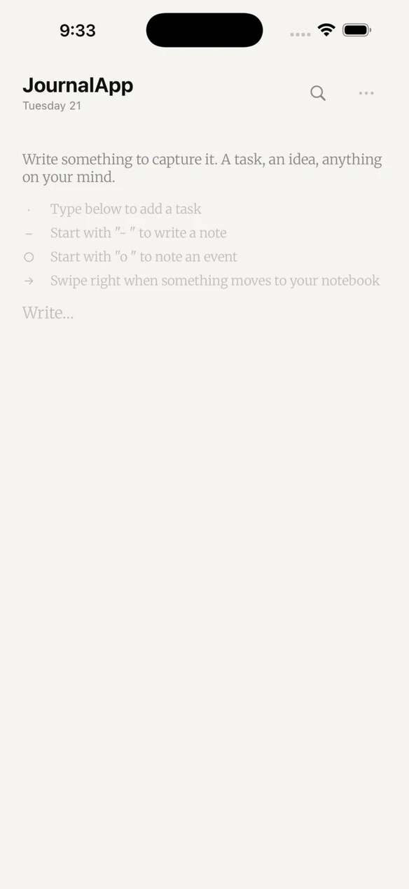 JournalApp Capture screen, empty state