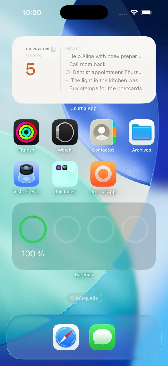 JournalApp Home Screen widget on iOS showing pending count